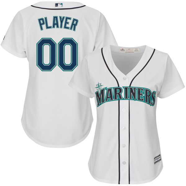 Women Seattle Mariners Majestic White Home Cool Base Custom MLB Jersey->customized mlb jersey->Custom Jersey